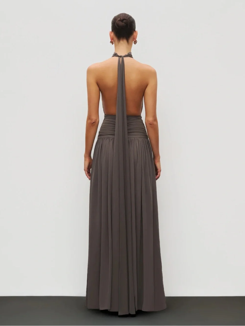 The Halter Slit Gown in Charcoal
